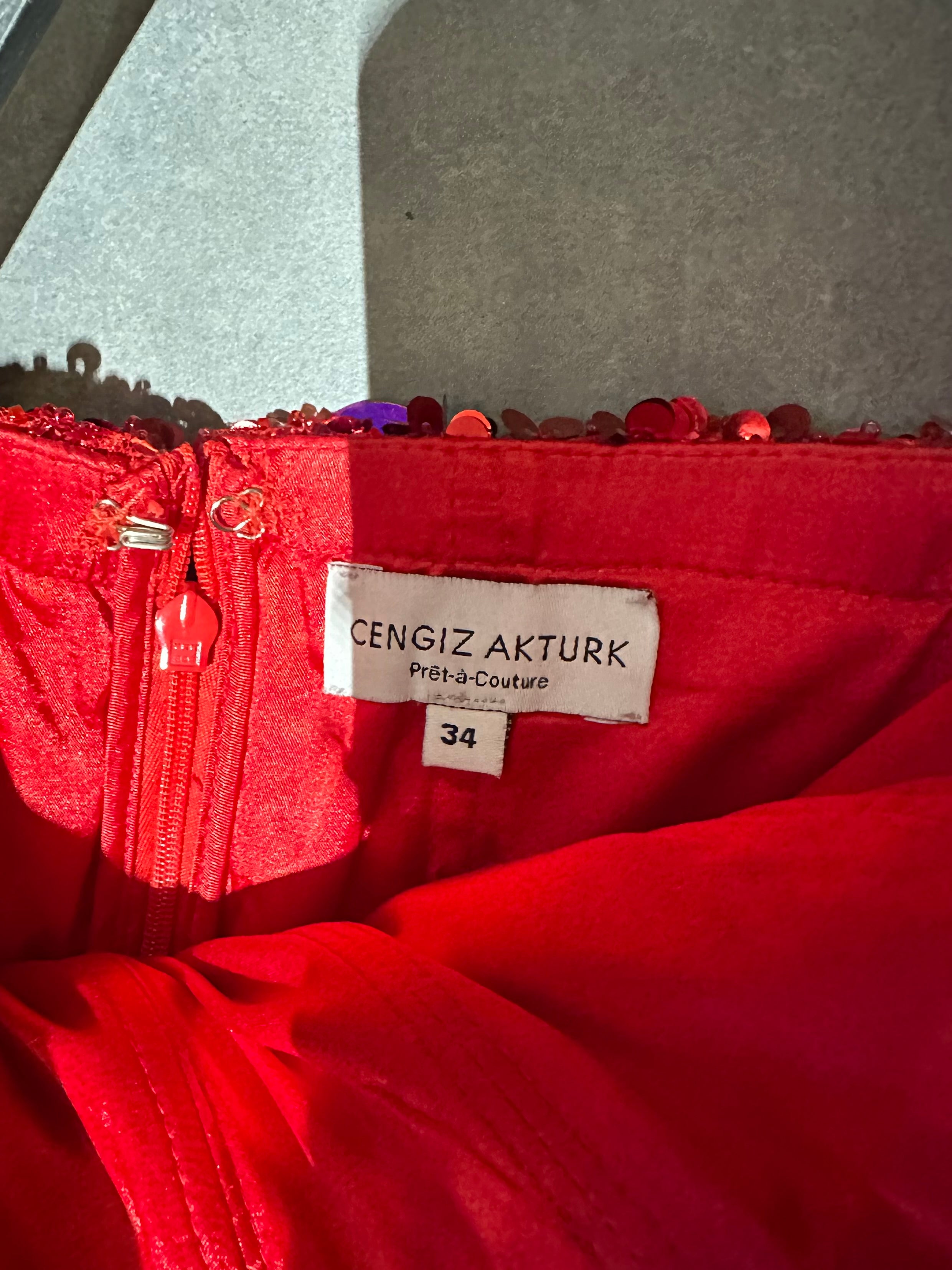 Cengiz Aktürk Taşlı Kırmızı Elbise