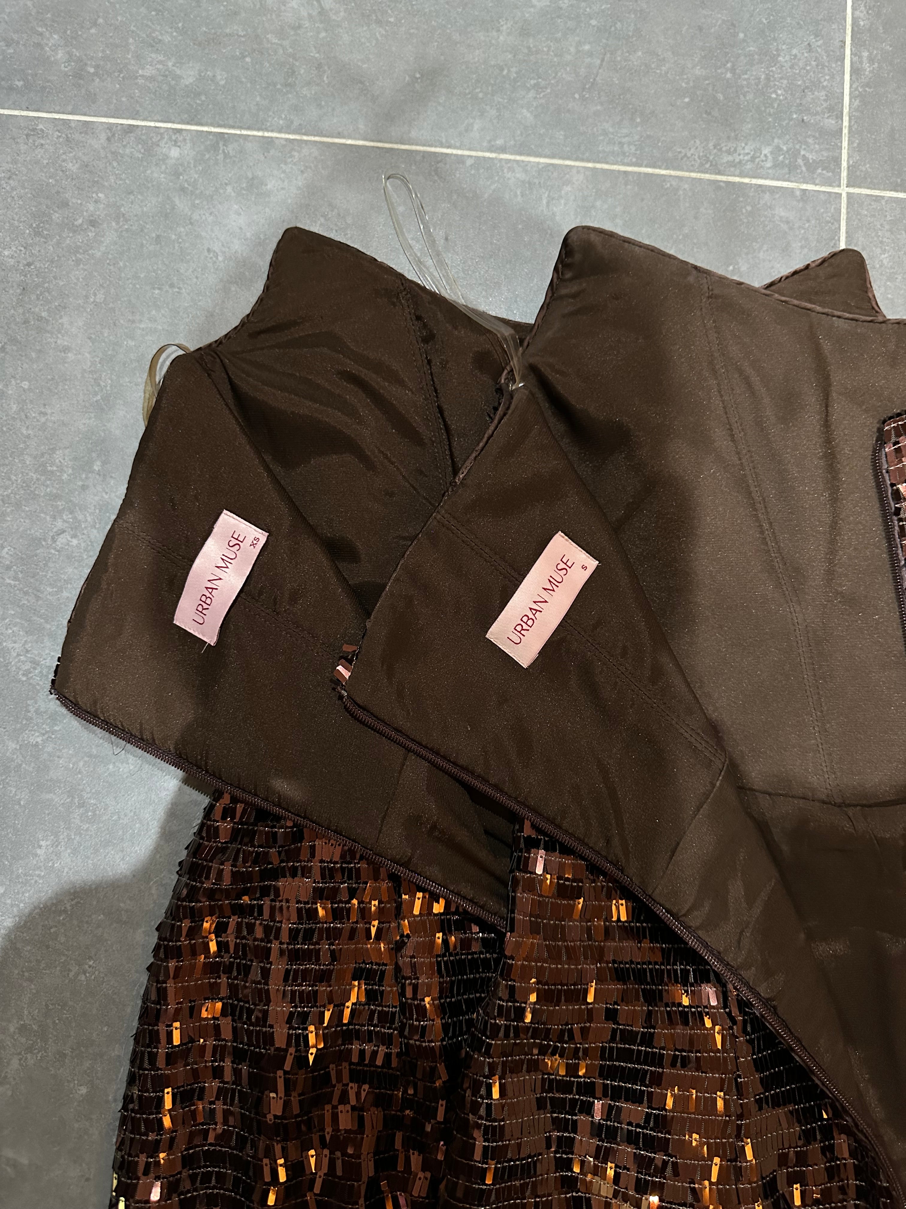Urban Muse kahve payet midi elbise