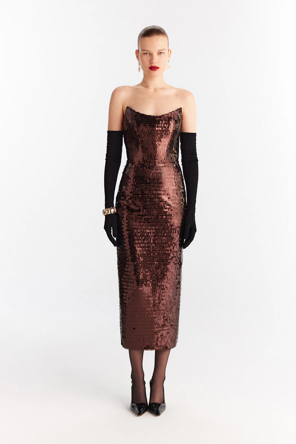 Urban Muse kahve payet midi elbise
