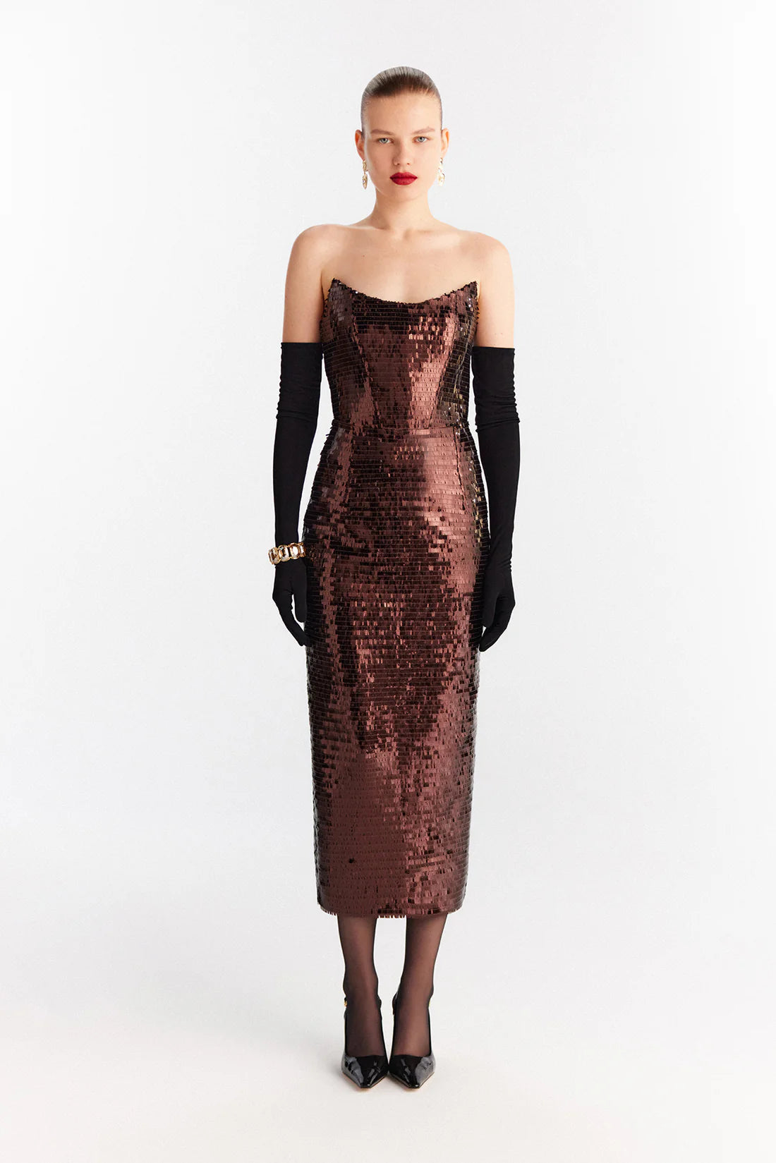 Urban Muse kahve payet midi elbise