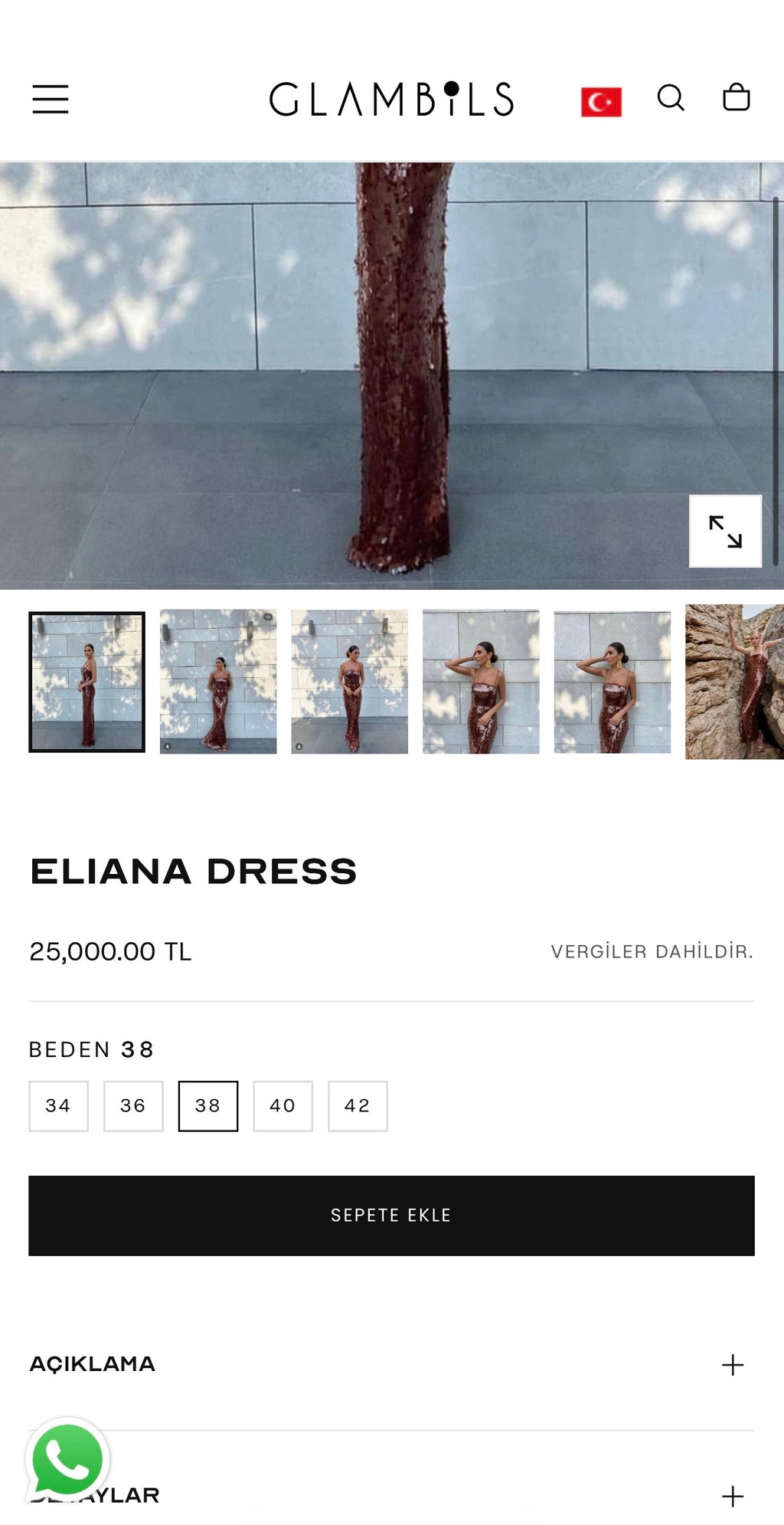 Glambils Eliana Kahve Payet Elbise