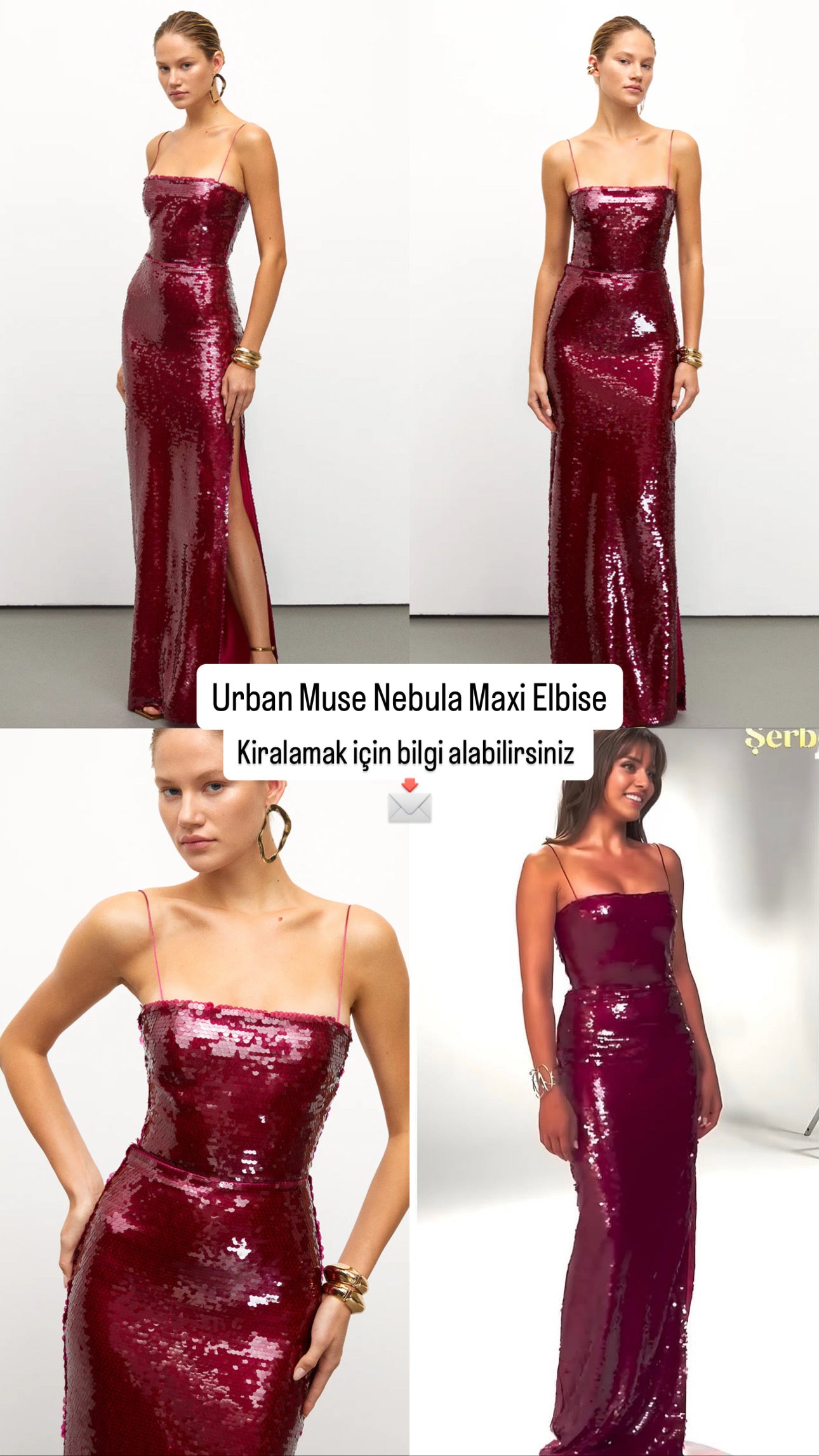 Urban Muse bordo uzun elbise