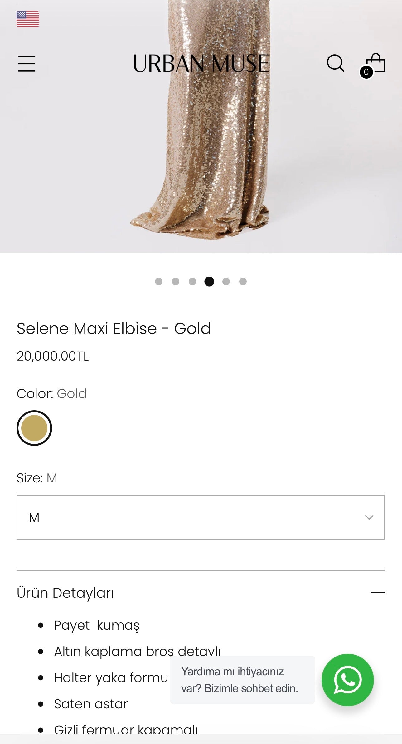 Urban Muse Selene Gold Maxi Elbise