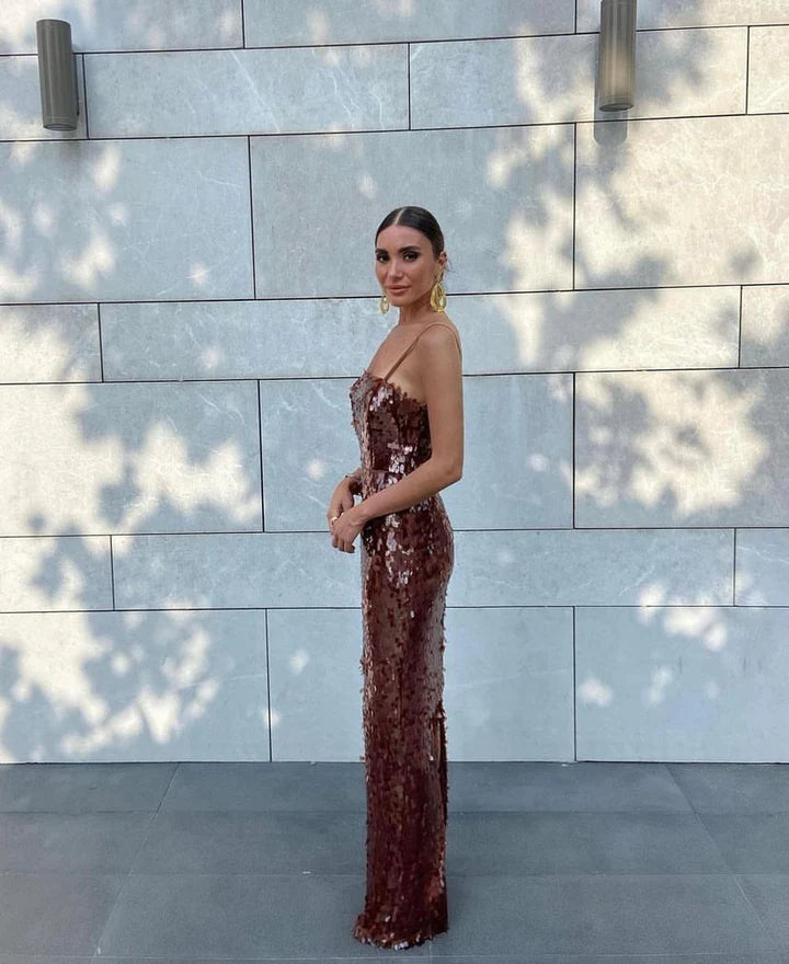 Glambils Eliana Kahve Payet Elbise