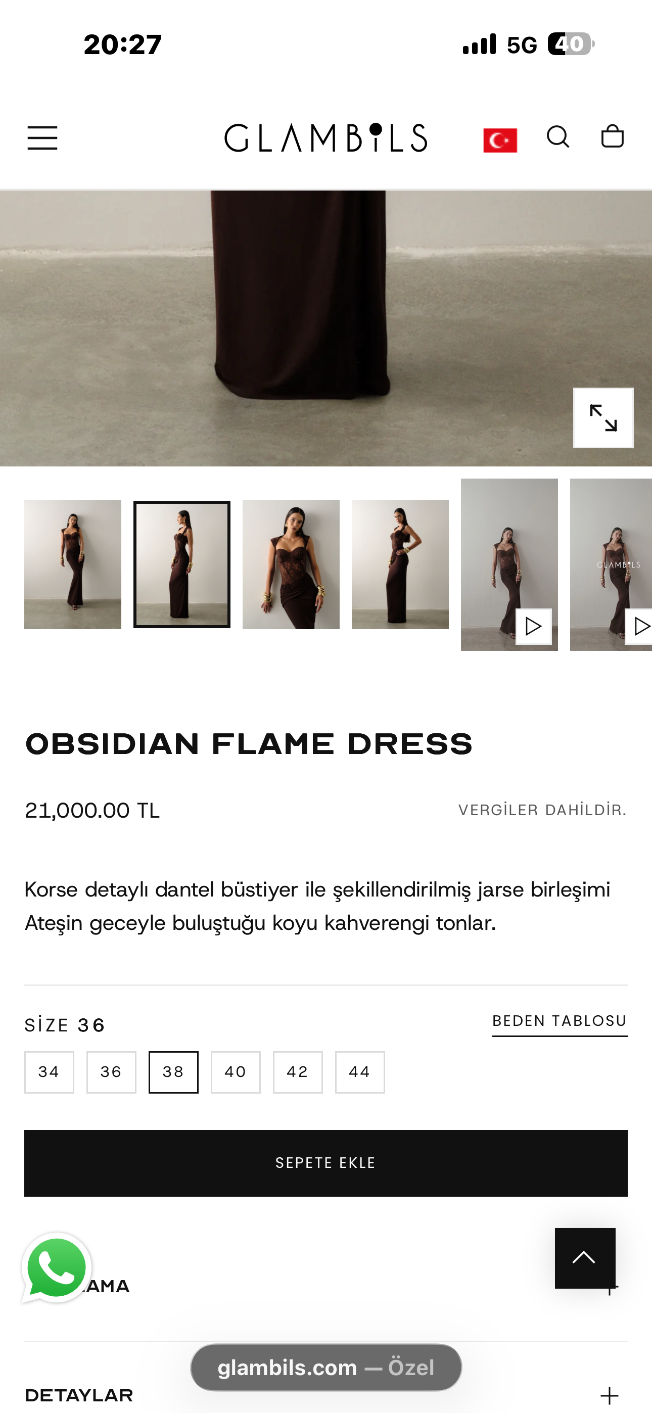 Glambils OPSIDIAN Kahve elbise