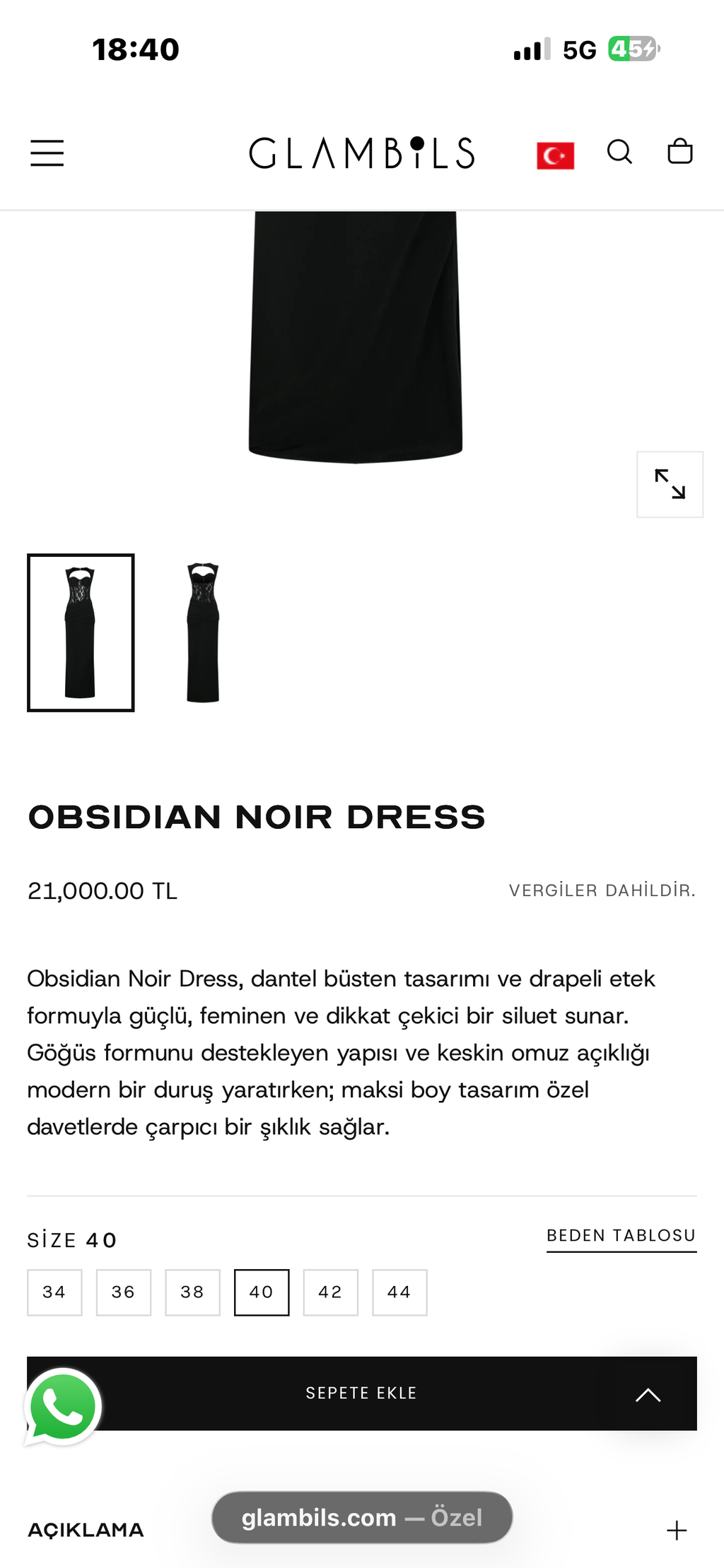 Glambils Obsidian siyah elbise