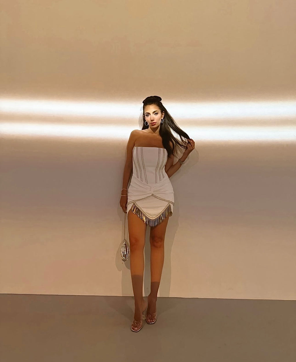 Zeynep Tosun Tassel Me Up Beyaz mini elbise