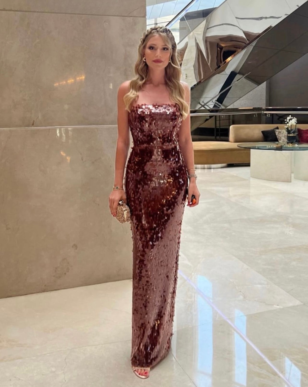 Glambils Eliana Kahve Payet Elbise