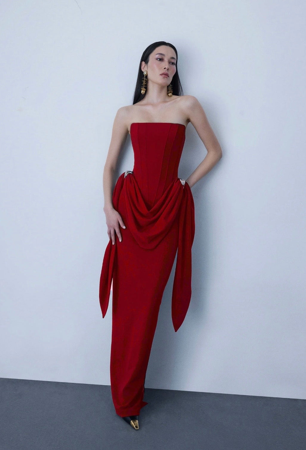 Zeynep Tosun Long Diva Kırmızı Elbise