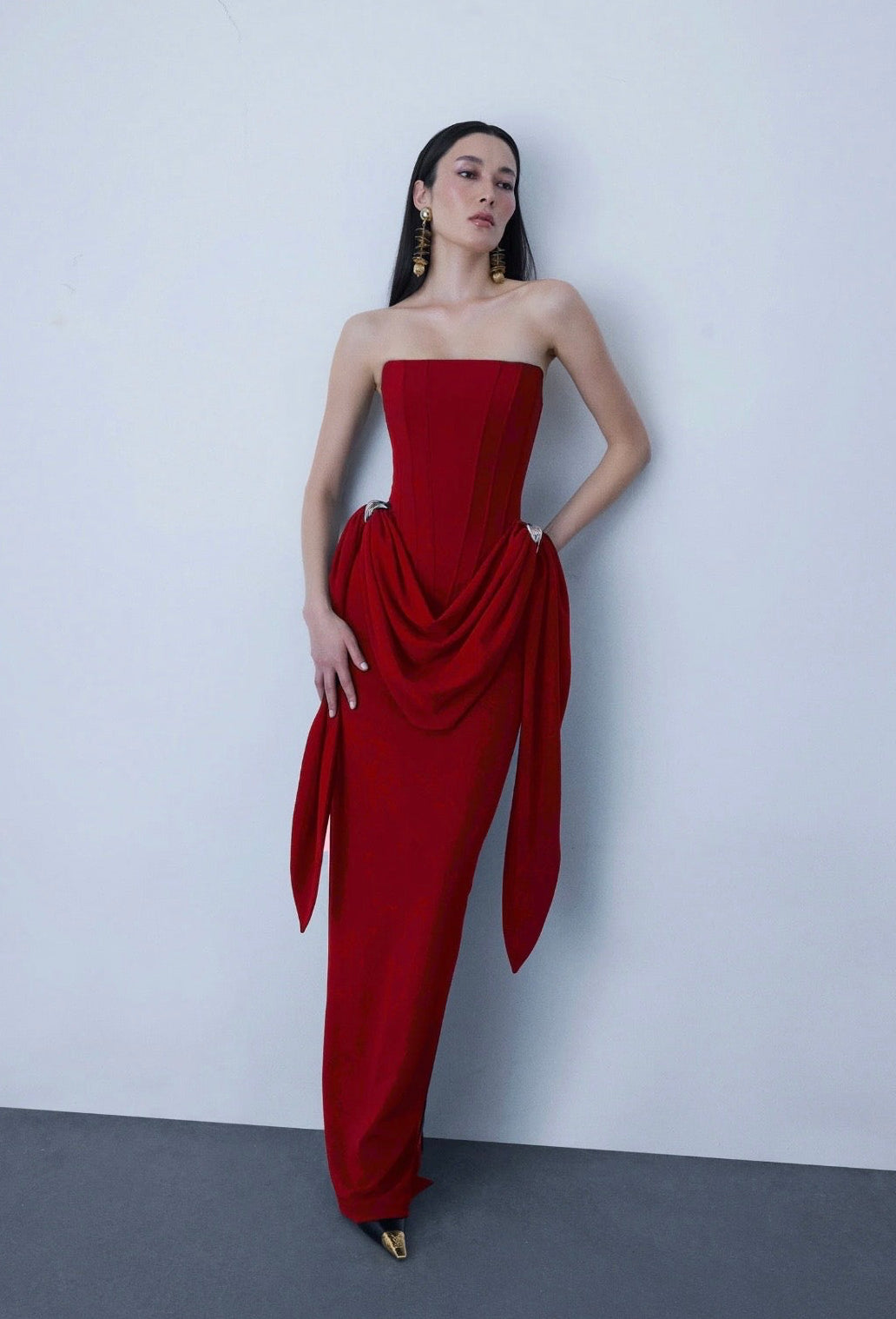Zeynep Tosun Long Diva Kırmızı Elbise